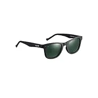 blue bay chitra, lunettes de soleil homme et femme polarisées, 100% protection uv, lunettes de soleil durables en matériau recyclé, légères et souples, monture noire et verres verts, 26 grammes