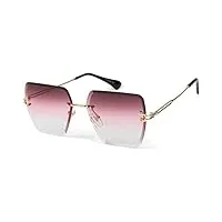 stylebreaker lunettes de soleil pour femmes sans monture avec verres rectangulaires teintés, monture métallique, coupe diamant 09020124, couleur:monture or/verre rose dégradé