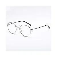 haomao lunettes de vue anti-lumière bleue pour hommes, cadre optique rond, argent