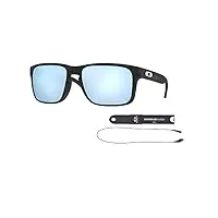 oakley holbrook oo9102 lunettes de soleil pour homme + paquet avec kit d'accessoires oakley en toile, camo noir mat / prizm deep water polarisées, 55