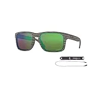 oakley holbrook oo9102 lunettes de soleil pour homme + paquet avec kit d'accessoires oakley en toile, grain de bois / eau plate prizm, polarisée