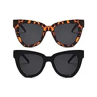 lunettes de soleil rétro pour femme, lunettes de soleil œil de chat tendance, grand cadre, lunettes de soleil surdimensionnées, protection uv400 pour la conduite, 2pcs leopard+black,