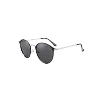 lee cooper lunettes de soleil rondes classiques pour femme avec monture en métal bloquant 100 % des rayons uv, monture - noir/argent | lentille - gris, taille unique