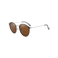 lee cooper lunettes de soleil rondes classiques pour femme avec cadre en métal 100 % anti-uv, monture - noir/argenté | verres - marron, taille unique