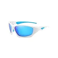 lee cooper lunettes de soleil polarisées de sport avec protection uv pour homme et femme, monture - blanc/bleu | verres - ice blue revo, one size