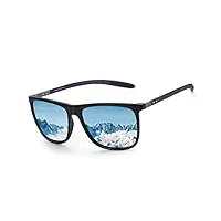 zenottic lunettes de soleil polarisées pour homme en fibre de carbone lunettes de soleil carrées conduite pêche golf sport protection uv400, cadre noir, lentille miroir bleue