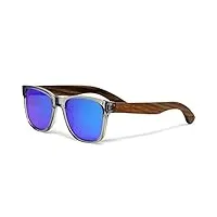 lunettes de soleil en bois hommes et femmes | lunettes de soleil polarisées homme uv400 | lunette bois homme qualité supérieure | cadre en acétate transparent et branches en noyer (lentilles bleu)