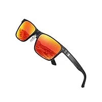 duco lunettes de soleil polarisées pour homme - vintage - cadre en aluminium - lunettes de soleil de sport rétro - protection uv 100 % 8207, cadre noir, lentille rouge revo