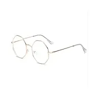 kdoq lunettes de lecture, monture en métal rétro vintage, lunettes à verres transparents nerd geek eyewear lunettes de vue octogonal polygon oversized eyeglasses (color : gold, size : +