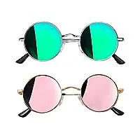 joopin lunettes de soleil rondes unisexe polarisées rétro hippie steampunk uv400 monture métal lunette ronde vert lunettes solaires miroir rose