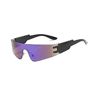 lunettes de soleil tendance sans monture futuriste enveloppantes pour femmes et hommes, uv400 cyberpunk visor lunettes de soleil lunettes de soleil mode miroir lunettes de vue, noir/bleu., 80mm