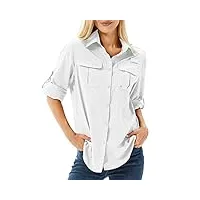 chemise de protection solaire uv à manches longues upf 50+ pour femme, pour la pêche, la randonnée, les voyages, respirante et à séchage rapide, blanc, taille l