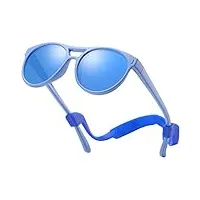 duco lunettes de soleil polarisées pour enfants garçons filles vintage flexibles lunettes de soleil polarisées avec bande protection uv dk030, bleu foncé, bleu revo, 45