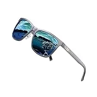 duco 3029h lunettes de soleil polarisées pour homme avec protection uv400 rétro rectangulaire cadre en métal ultra léger lunettes de soleil de sport, gunmetal, bleu mercure