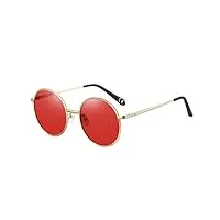 shes lunettes de soleil rondes rétro pour femmes, lunettes de soleil classiques hippie cercle, lunettes de soleil vintage nuances uv400 protection sh1006, or/rouge., common