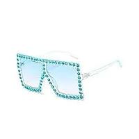 tiyeta unisexe lunettes de soleil diamant strass surdimensionnées carrées lunettes de soleil en cristal lunettes de soleil À monture Épaisse,bleu,13.5x15.2cm