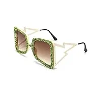 tiyeta cadre carré surdimensionné coloré strass diamant lunettes de soleil rétro femmes uv400 bling lunettes de soleil de fête,vert,148mm