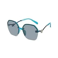 hpirme lunettes de soleil bleues surdimensionnées à monture en métal polarisé pour femmes avec protection solaire ronde fantaisie à fleurs uv400, c3, taille unique