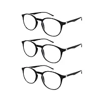 mini brille nerd lunettes de lecture classiques avec grands verres ronds, cadre en plastique, lunettes de vue, aide à la lecture pour homme et femme, noir (lot de 3), 1.0