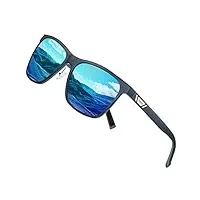 duco 3029h lunettes de soleil polarisées pour homme avec protection uv400 rétro rectangulaire cadre en métal ultra léger lunettes de soleil de sport, cadre bleu revo lentille bleue