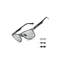 tjutr lunettes de soleil photochromiques polarisées pour homme - monture en fibre de carbone ultra légère - verres réactifs avec protection uv400, pistolet