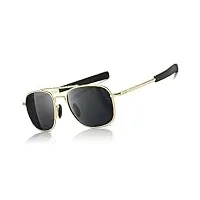 sungait sgt285jkh lunettes de soleil militaires polarisées pour homme style pilote à baïonnette, monture dorée/verres gris