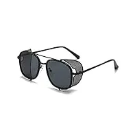 hhozsafety lunettes de soleil gothiques steampunk pour femmes et hommes, lunettes de soleil vintage à monture ronde uv400 (c1 noir taille unique)