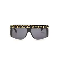 chanel pre-owned lunettes de soleil à détails en cuir (années 1990-2000) - noir