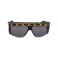 chanel pre-owned lunettes de soleil à détail de chaîne (années 1980-1990) - noir