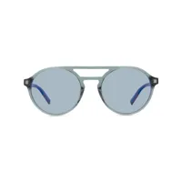 zegna lunettes de soleil rondes à logo - bleu